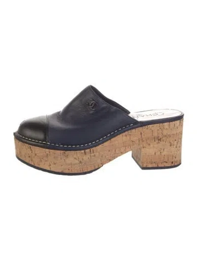 Pre-owned Chanel 2016 Interlocking Cc Logo Mules In Blue