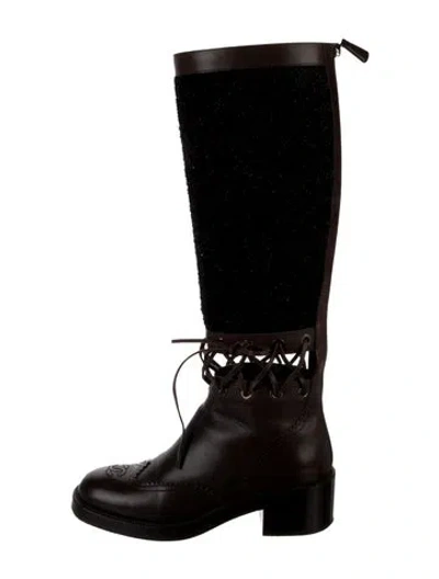 Pre-owned Chanel 2016 Interlocking Cc Logo Riding Boots In Brown
