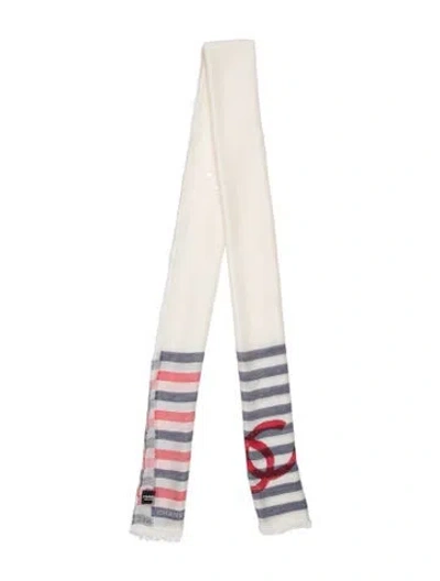 Pre-owned Chanel 2016 Interlocking Cc Logo Scarf In White