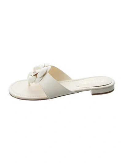 Pre-owned Chanel 2016 Interlocking Cc Logo Slides W/ Tags In Neutral