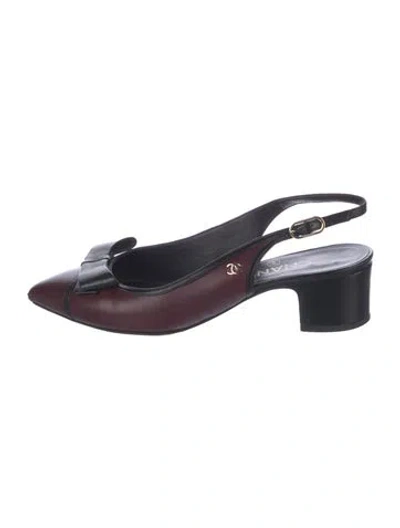Pre-owned Chanel 2016 Interlocking Cc Logo Slingback Pumps In Burgundy