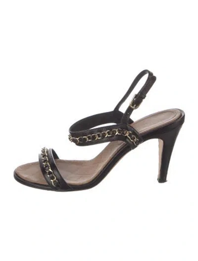 Pre-owned Chanel 2016 Interlocking Cc Logo Slingback Sandals In Black