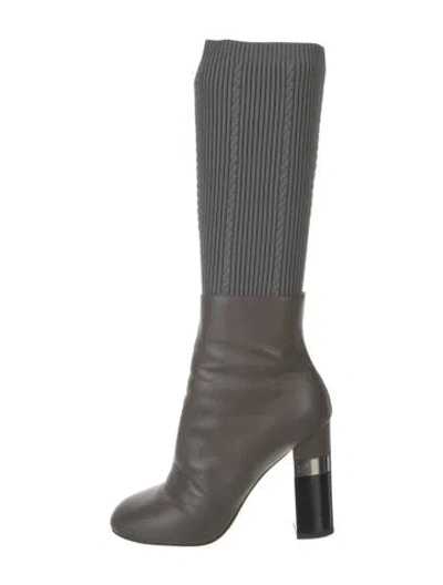 Pre-owned Chanel 2016 Interlocking Cc Logo Sock Boots In Gray