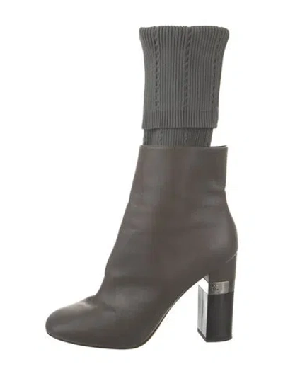 Pre-owned Chanel 2016 Interlocking Cc Logo Sock Boots In Gray