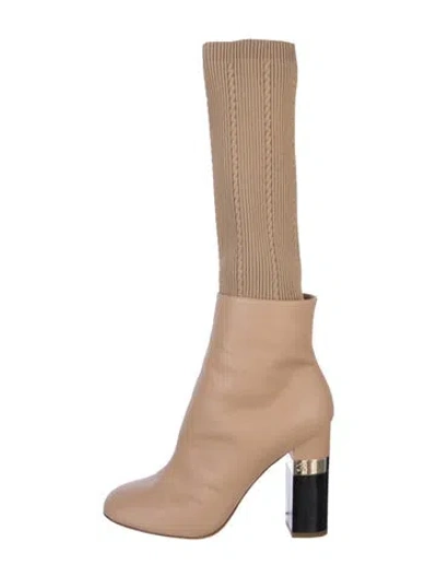Pre-owned Chanel 2016 Interlocking Cc Logo Sock Boots In Neutral