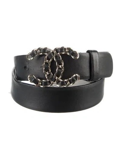 Pre-owned Chanel 2016 Interlocking Cc Logo Waist Belt In Black