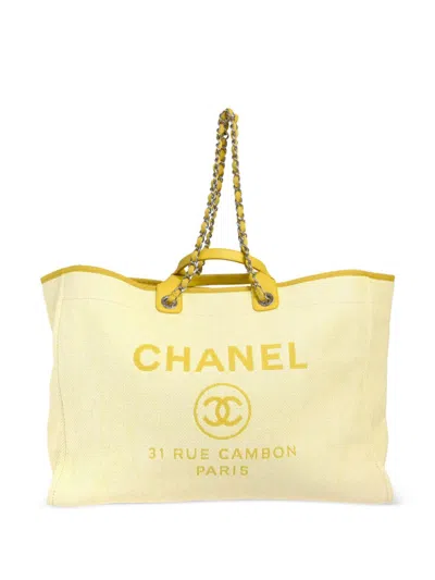 Pre-owned Chanel 2016 Large Deauville Two-way Tote Bag In Yellow