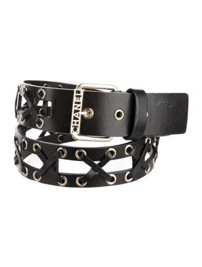 Pre-owned Chanel 2016 Leather Belt In Black