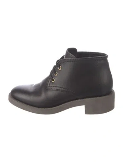 Pre-owned Chanel 2016 Leather Lace-up Boots In Black