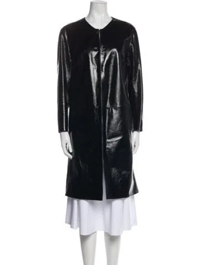 Pre-owned Chanel 2016 Leather Trench Coat In Black
