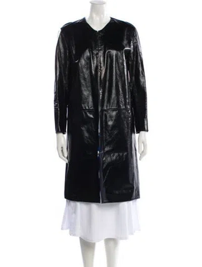 Pre-owned Chanel 2016 Leather Trench Coat In Black