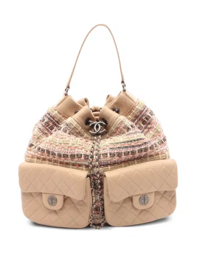 Pre-owned Chanel 2016 Matelasse Tweed Backpack In Neutral