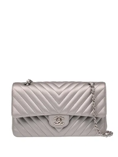 Pre-owned Chanel 2016 Medium Classic Double Flap Shoulder Bag In Silver
