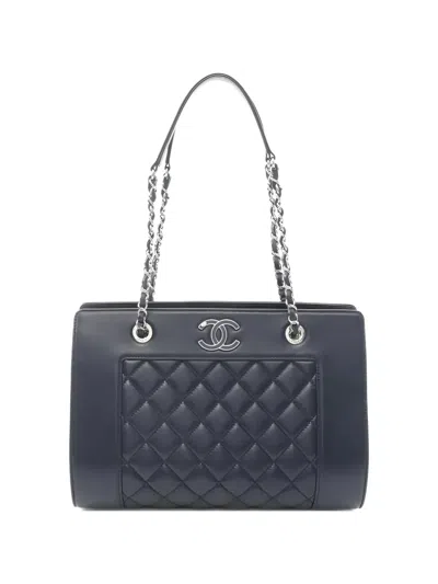 Pre-owned Chanel 2016 Medium Mademoiselle Quilted Chain-strap Tote Bag In Blue