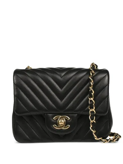 Pre-owned Chanel 2016 Mini Classic Square Flap 17 Shoulder Bag In Black