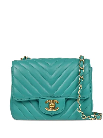 Pre-owned Chanel 2016 Mini Classic Square Flap Shoulder Bag In Blue