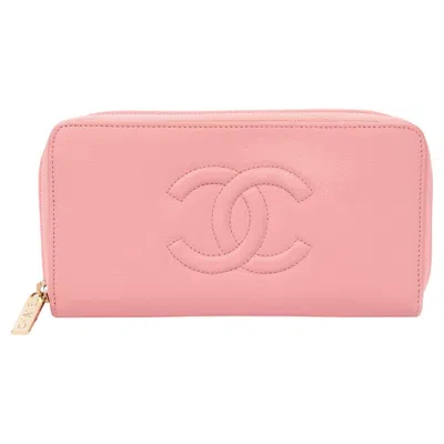 Pre-owned Chanel 2016 Pink Goatskin Leather Timeless Long Zip Wallet