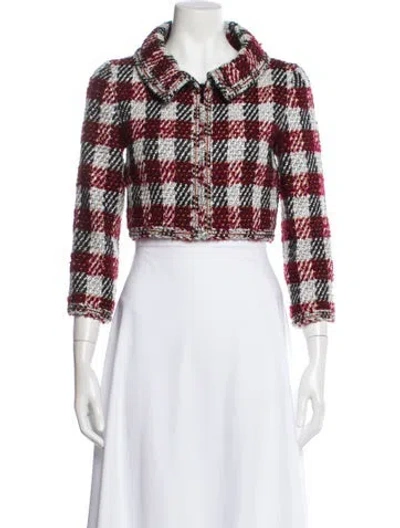 Pre-owned Chanel 2016 Plaid Print Evening Jacket In Red