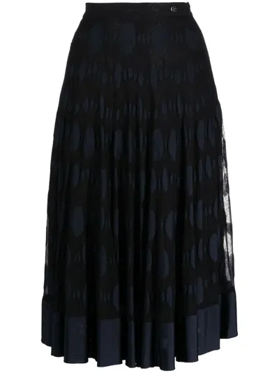 Pre-owned Chanel 2016 Polka-dot Pleated Midi Skirt In Blue