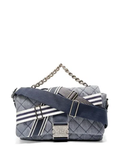 Pre-owned Chanel 2016 Quilted Denim Messenger Bag In Blue