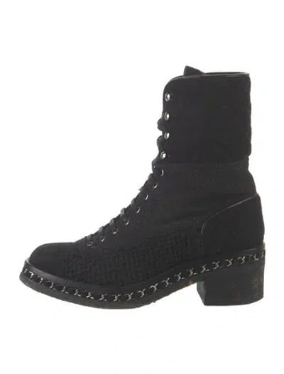 Pre-owned Chanel 2016 Quilted Pattern Lace-up Boots In Black