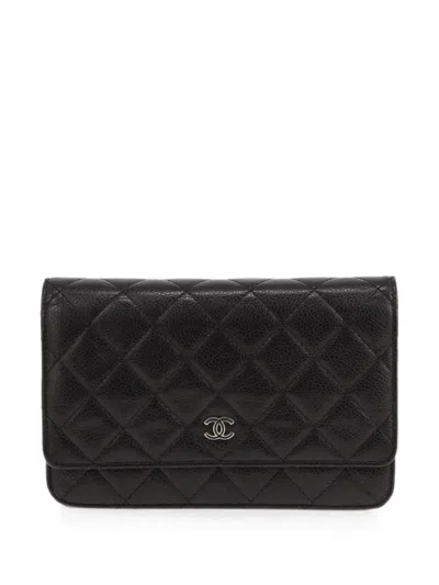 Pre-owned Chanel 2016 Quilted Wallet On Chain Shoulder Bag In Black