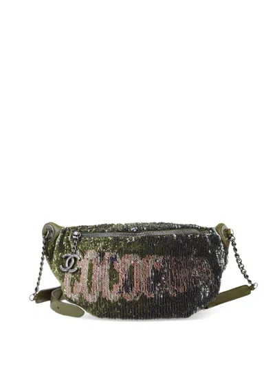 Pre-owned Chanel 2016 Sequins Coco Cuba Belt Bag In Green
