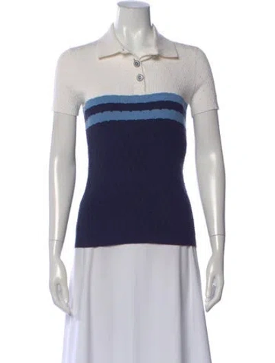 Pre-owned Chanel 2016 Striped Polo In Blue