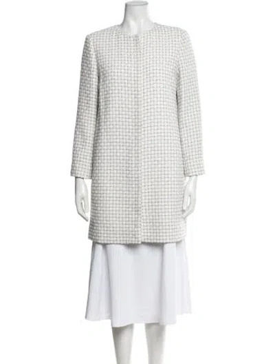 Pre-owned Chanel 2016 Tweed Coat In White