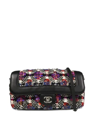 Pre-owned Chanel 2016 Tweed Flap Shoulder Bag In Black