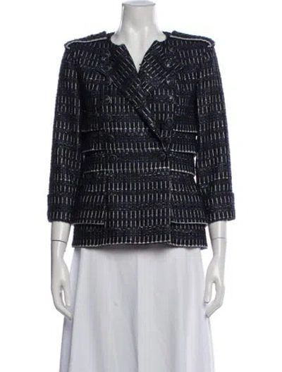 Pre-owned Chanel 2016 Tweed Pattern Blazer In Blue