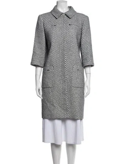 Pre-owned Chanel 2016 Tweed Pattern Coat In Blue/white