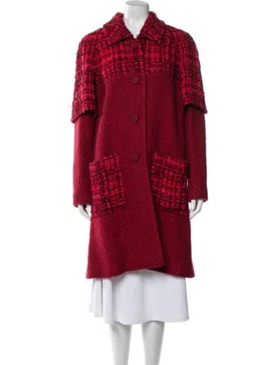 Pre-owned Chanel 2016 Tweed Pattern Coat In Red