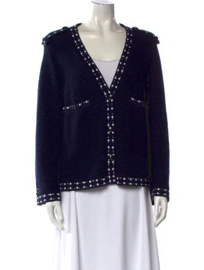 Pre-owned Chanel 2016 V-neck Sweater In Blue