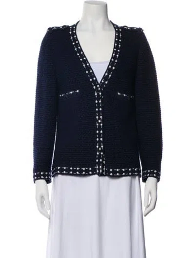 Pre-owned Chanel 2016 V-neck Sweater In Blue