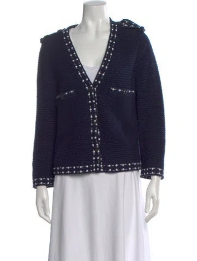 Pre-owned Chanel 2016 V-neck Sweater In Blue