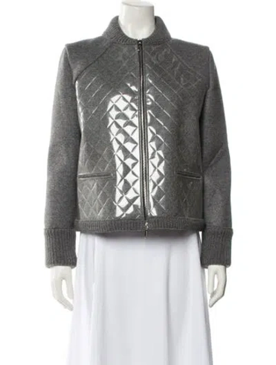 Pre-owned Chanel 2016 Wool Bomber Jacket In Gray
