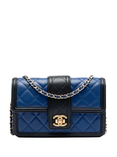Pre-owned Chanel 2016-2017 Bicolor Quilted Lambskin Elegant Cc Flap Wallet On Chain Crossbody Bag In Black