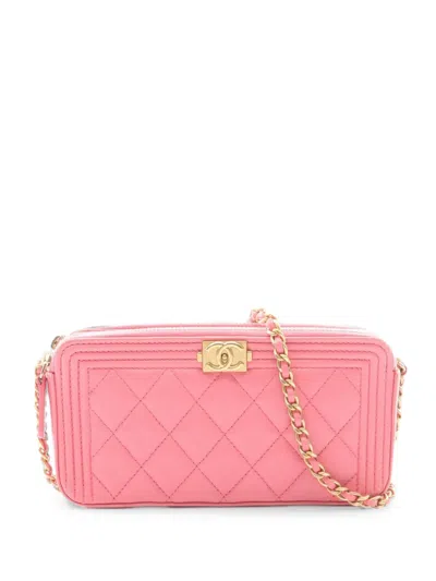 Pre-owned Chanel 2016-2017 Boy  Chain Wallet In Pink