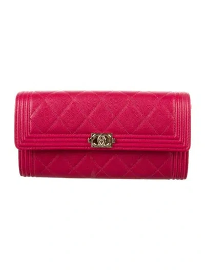 Pre-owned Chanel 2016-2017 Boy Flap Continental Wallet In Pink