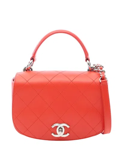 Pre-owned Chanel 2016-2017 Calfskin Ring My Bag Satchel In Red