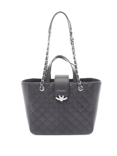 Pre-owned Chanel 2016-2017 Cc Caviar Box Shopping Tote Satchel In Black