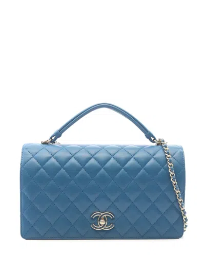 Pre-owned Chanel 2016-2017 Cc Quilted Lambskin Chic Affinity Top Handle Full Flap Satchel In Blue