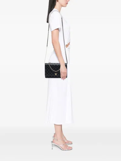 Pre-owned Chanel 2016-2017 Cc Quilted Lambskin Fantasy Pearl Single Flap Satchel In Black