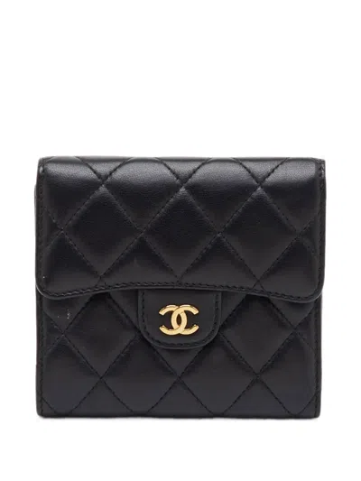 Pre-owned Chanel 2016-2017 Cc Quilted Trifold Wallet In Black