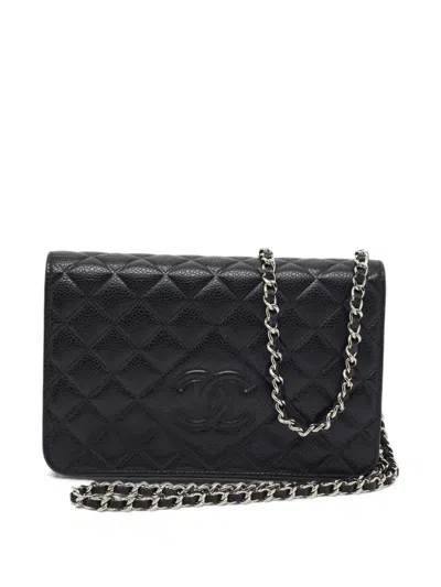 Pre-owned Chanel 2016-2017 Cc-logo Quilted Chain Wallet In Black