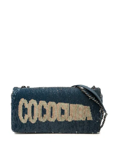 Pre-owned Chanel 2016-2017 Coco Cuba Sequins Flap Clutch With Chain Crossbody Bag In Blue