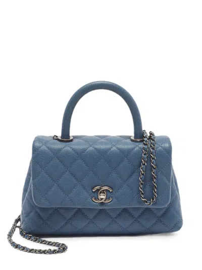 Pre-owned Chanel 2016-2017 Coco Quilted Satchel Bag In Blue