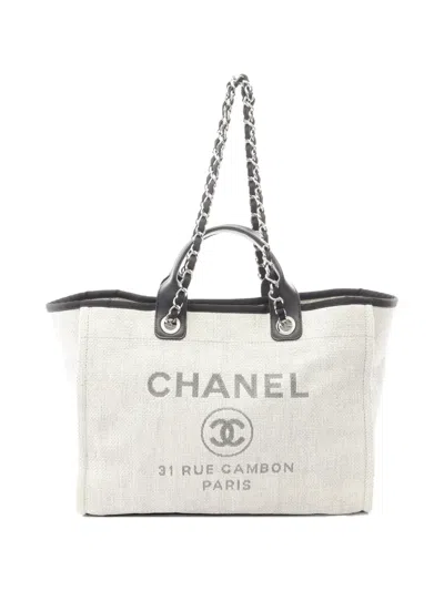 Pre-owned Chanel 2016-2017 Deauville Gm Chain Tote Bag In Neutral