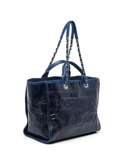 Pre-owned Chanel 2016-2017 Deauville Leather Tote Bag In Blue